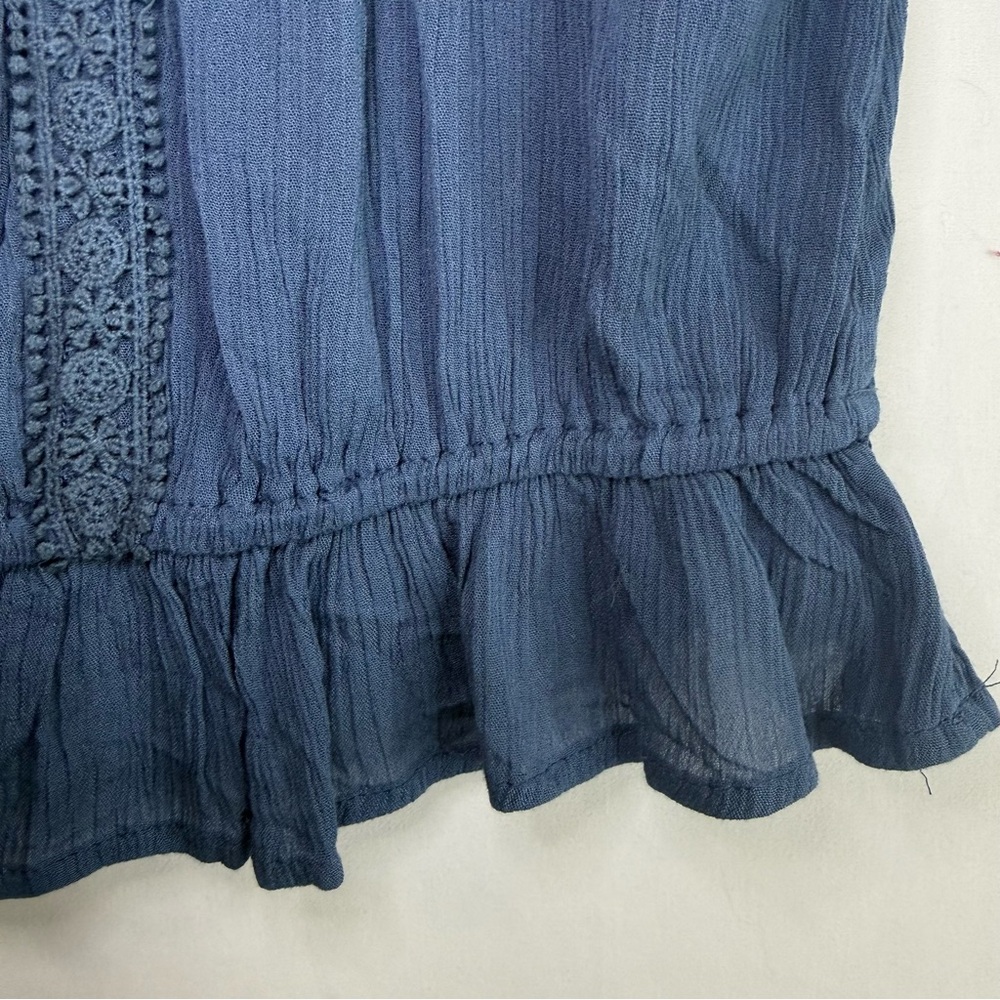 Hippie Rose Blue Lace Trim Peplum String High Neck Crop Tank Top NWoT, size M - Picture 5 of 8
